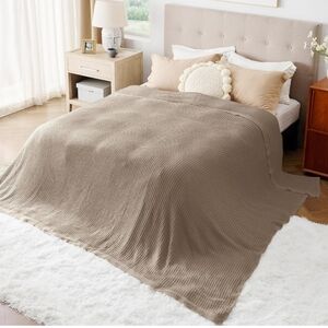 Bedsure Gentlesoft 100% Waffle Cotton Blanket Oversized King 120X94 inches Brown